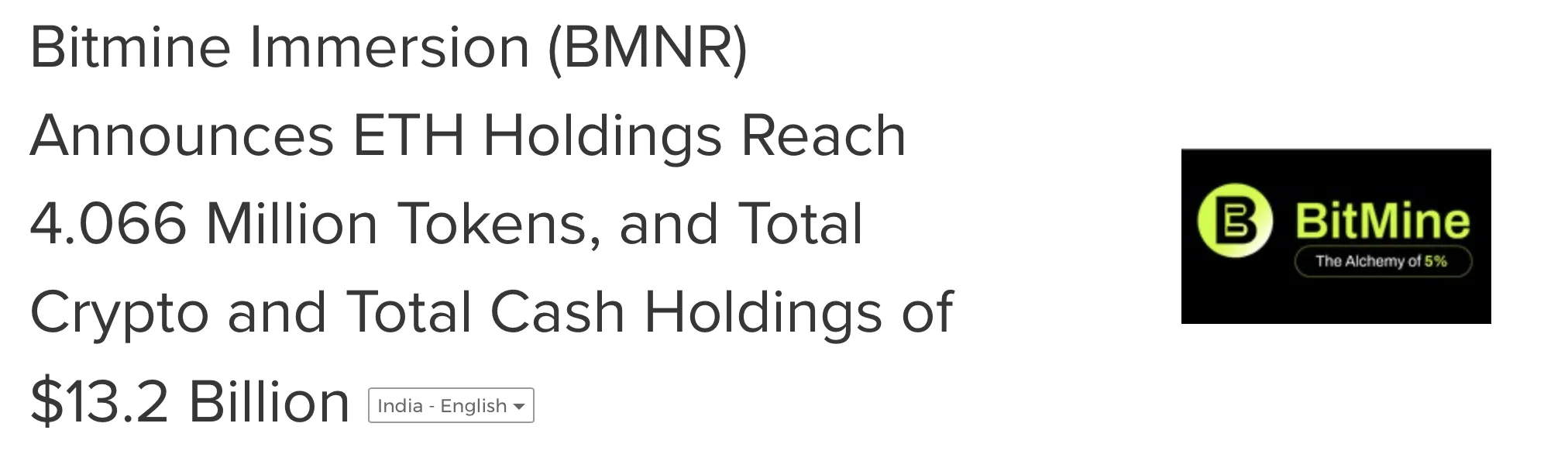 BitMine приобрела 98 852 ETH и владеет более 4 млн ETH