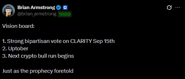 Adoption de la loi Clarity le 15 septembre. Uptober. Début d'un nouveau marché haussier.