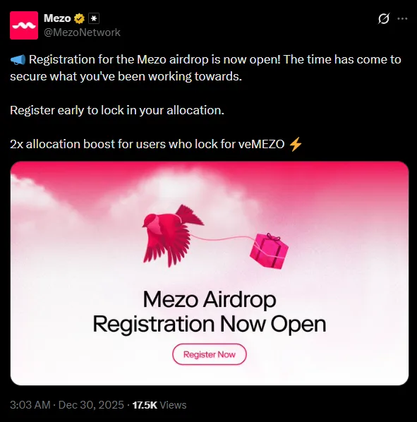 Mezo аирдроп: бонусы за активность и блокировку токенов на Bitcoin L2