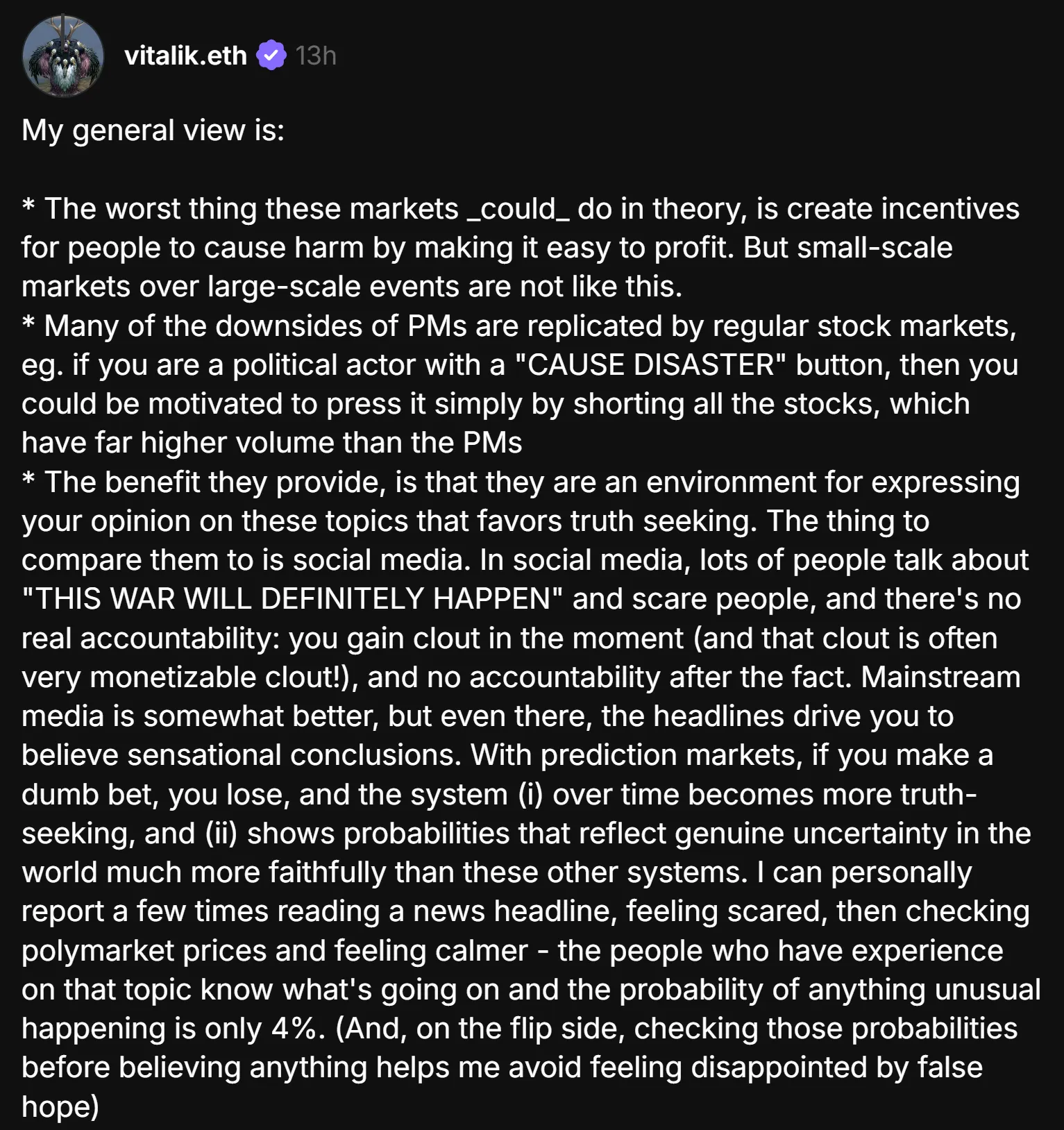 Виталик Бутерин о рынках предсказаний: почему они честнее соцсетей и бирж